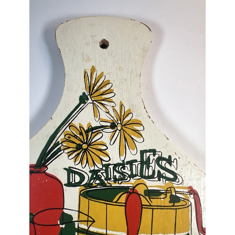 Vintage Wood Cheese Board Retro Kitchen Wall Decor Daisies - Picture 7 of 11
